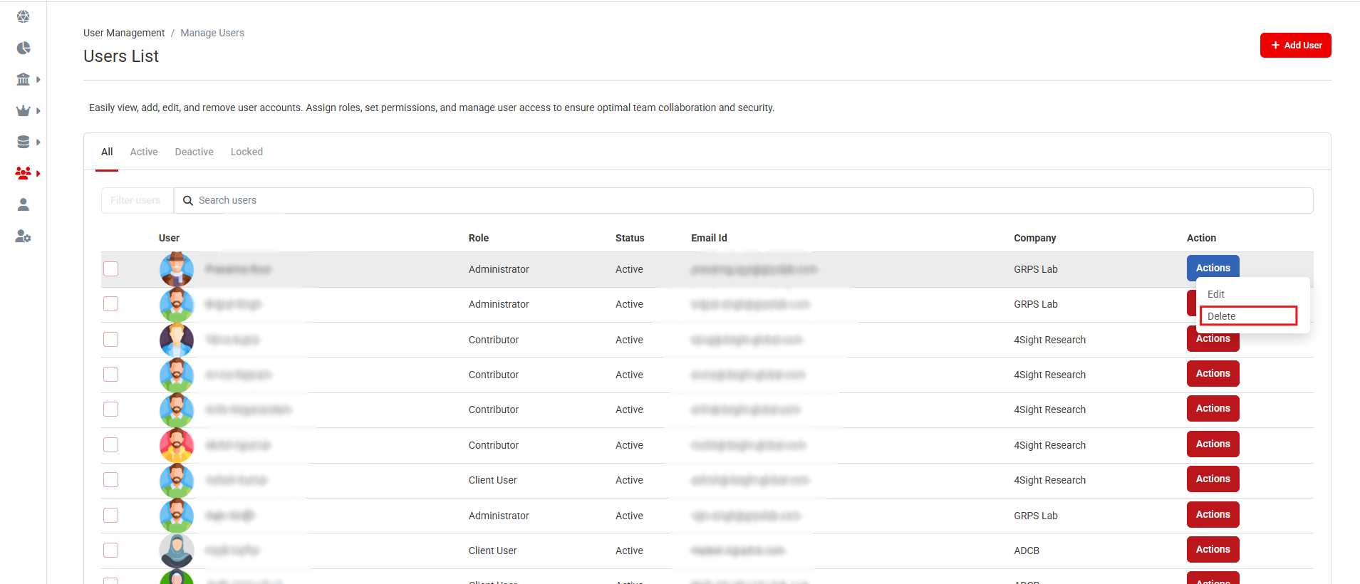 How do I delete a user from the portal?