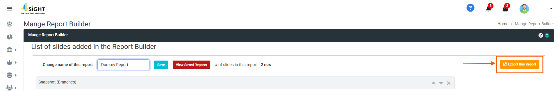 How can I export saved reports?